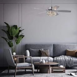 Brand new 💯 Cynthia 48 in. Glam Indoor Chrome Modern Ceiling Fan with Crystal Light Kit and Remote Control by Edvivi ⭐ -Deals Edvivi || Atlas Store chrome edvivi ceiling fans with lights ffg771ch 4f 1000