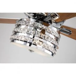 Promo ✨ Cynthia 52 in. Indoor Chrome Glam Reversible Ceiling Fan with Crystal Light Kit and Remote Control by Edvivi 🤩 -Deals Edvivi || Atlas Store chrome edvivi ceiling fans with lights ffg775ch 44 1000