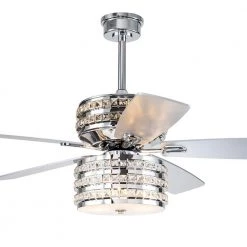 Promo ✨ Cynthia 52 in. Indoor Chrome Glam Reversible Ceiling Fan with Crystal Light Kit and Remote Control by Edvivi 🤩 -Deals Edvivi || Atlas Store chrome edvivi ceiling fans with lights ffg775ch 77 1000
