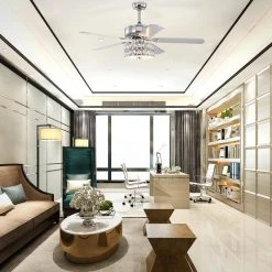 Buy 🤩 Danae 52 in. Indoor Chrome Glam Reversible Ceiling Fan with Crystal Light and Remote Control by Edvivi 👏 -Deals Edvivi || Atlas Store chrome edvivi ceiling fans with lights ffg778ch 1f 1000