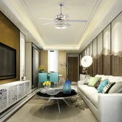 Buy 🤩 Danae 52 in. Indoor Chrome Glam Reversible Ceiling Fan with Crystal Light and Remote Control by Edvivi 👏 -Deals Edvivi || Atlas Store chrome edvivi ceiling fans with lights ffg778ch 4f 1000