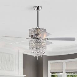 Best reviews of 🧨 Marya 52 in. Glam Indoor Chrome Modern Reversible Ceiling Fan with Crystal Light Kit and Remote Control/Hanging Crystals by Edvivi 😉 -Deals Edvivi || Atlas Store chrome edvivi ceiling fans with lights ffg781ch c3 1000