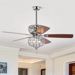 Hot Sale 🎉 Ariana 52 in. Indoor Chrome Glam Reversible Ceiling Fan with Crystal Light Kit and Remote Control by Edvivi 🥰 -Deals Edvivi || Atlas Store chrome edvivi ceiling fans with lights ffj787ch 40 1000
