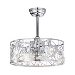 New 🔔 18 in. Glam Indoor Chrome Drum Reversible Ceiling Fan with Crystal Light Kit and Remote Control by Edvivi 🎉