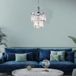 Wholesale 🧨 Clarus 4-Light Glam Chrome Round 2 Tiered Chandelier with Colonial Hanging Crystals by Edvivi 🌟 -Deals Edvivi || Atlas Store chrome edvivi chandeliers epg427ch 1f 1000
