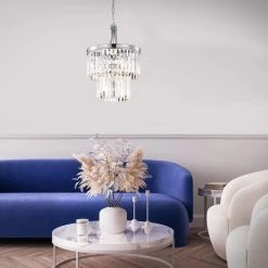 Wholesale 🧨 Clarus 4-Light Glam Chrome Round 2 Tiered Chandelier with Colonial Hanging Crystals by Edvivi 🌟 -Deals Edvivi || Atlas Store chrome edvivi chandeliers epg427ch 4f 1000