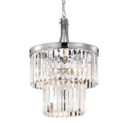 Wholesale 🧨 Clarus 4-Light Glam Chrome Round 2 Tiered Chandelier with Colonial Hanging Crystals by Edvivi 🌟
