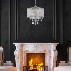 Flash Sale 🔔 Marya Modern 6-Light Chrome Round Chandelier with Beaded Drum /Hanging Clear Crystals by Edvivi ❤️ -Deals Edvivi || Atlas Store chrome edvivi chandeliers epg841ch 1f 1000