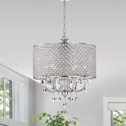 Flash Sale 🔔 Marya Modern 6-Light Chrome Round Chandelier with Beaded Drum /Hanging Clear Crystals by Edvivi ❤️ -Deals Edvivi || Atlas Store chrome edvivi chandeliers epg841ch 40 1000