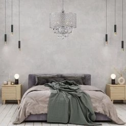 Flash Sale 🔔 Marya Modern 6-Light Chrome Round Chandelier with Beaded Drum /Hanging Clear Crystals by Edvivi ❤️ -Deals Edvivi || Atlas Store chrome edvivi chandeliers epg841ch 44 1000