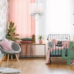 Budget 😀 Belle 6-Light Chrome Glam Chandelier with White Threaded Drum Shade and Clear Glass Hanging Crystals by Edvivi ✨ -Deals Edvivi || Atlas Store chrome edvivi chandeliers epg924wh 4f 1000