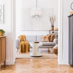 Budget 😀 Belle 6-Light Chrome Glam Chandelier with White Threaded Drum Shade and Clear Glass Hanging Crystals by Edvivi ✨ -Deals Edvivi || Atlas Store chrome edvivi chandeliers epg924wh c3 1000