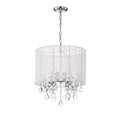 Budget 😀 Belle 6-Light Chrome Glam Chandelier with White Threaded Drum Shade and Clear Glass Hanging Crystals by Edvivi ✨ -Deals Edvivi || Atlas Store chrome edvivi chandeliers epg924wh d4 1000
