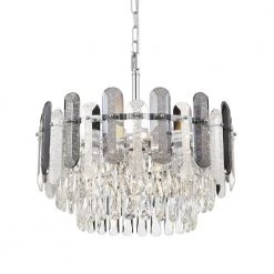 New 👏 Lydia 8-Light Chrome Round Tiered Chandelier with Hanging Rippled Crystals by Edvivi ⭐