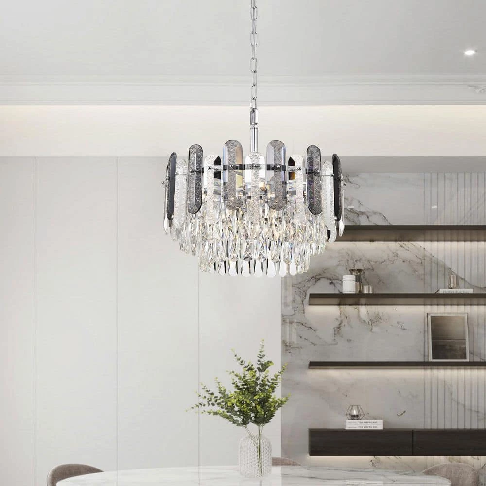 New ๐ Lydia 8-Light Chrome Round Tiered Chandelier with Hanging Rippled Crystals by Edvivi โญ 4 New ๐ Lydia 8-Light Chrome Round Tiered Chandelier with Hanging Rippled Crystals by Edvivi โญ - Image 2