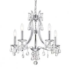 Wholesale 👏 Miranda Glam 5-Light Chrome Candlestick Chandelier with Hanging Teardrop Crystals by Edvivi 😀