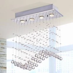 Discount 🔔 Carmen Glam 4-Light Chrome Modern Flush Mount Chandelier Ceiling Fixture with Modern Wave Hanging Raindrop Crystals by Edvivi 🛒 -Deals Edvivi || Atlas Store chrome edvivi flush mount lights epa601ch 66 1000
