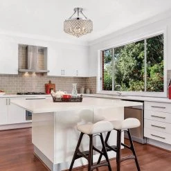 Deals ⌛ Clara 4-Light Glam Chrome Modern Semi-Flush Mount with Crystal Beaded Drum Shade and Hanging Crystals by Edvivi 🧨 -Deals Edvivi || Atlas Store chrome edvivi flush mount lights esg4060ch 31 1000