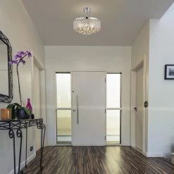 Deals ⌛ Clara 4-Light Glam Chrome Modern Semi-Flush Mount with Crystal Beaded Drum Shade and Hanging Crystals by Edvivi 🧨 -Deals Edvivi || Atlas Store chrome edvivi flush mount lights esg4060ch 4f 1000