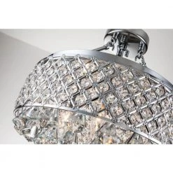 Deals ⌛ Clara 4-Light Glam Chrome Modern Semi-Flush Mount with Crystal Beaded Drum Shade and Hanging Crystals by Edvivi 🧨 -Deals Edvivi || Atlas Store chrome edvivi flush mount lights esg4060ch 66 1000