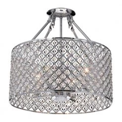 Deals ✔️ Marya 4-Light Modern Chrome Crystal Semi-Flush Mount Light with Clear Glass Crystal Beaded Drum Shade by Edvivi ✨
