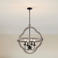 Outlet ✨ Brighton Farmhouse 4-Lights Distressed Slate Wood and Black Candlestick Cage Rustic Pendant Chandelier by Edvivi 🎁 -Deals Edvivi || Atlas Store distressed slate wood and black edvivi chandeliers epq2322wd e1 1000