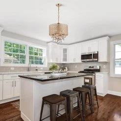 Wholesale 👏 Marya 4-Light Modern Gold Round Chandelier with Beaded Drum Shade /Hanging Clear Glass Crystals by Edvivi 🤩 -Deals Edvivi || Atlas Store gold edvivi chandeliers epg8018gd 31 1000