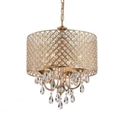 Wholesale ๐ Marya 4-Light Modern Gold Round Chandelier with Beaded Drum Shade /Hanging Clear Glass Crystals by Edvivi ๐คฉ