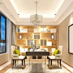 Wholesale 👏 Marya 4-Light Modern Gold Round Chandelier with Beaded Drum Shade /Hanging Clear Glass Crystals by Edvivi 🤩 -Deals Edvivi || Atlas Store gold edvivi chandeliers epg8018gd 66 1000