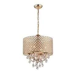 Wholesale 👏 Marya 4-Light Modern Gold Round Chandelier with Beaded Drum Shade /Hanging Clear Glass Crystals by Edvivi 🤩 -Deals Edvivi || Atlas Store gold edvivi chandeliers epg8018gd a0 1000