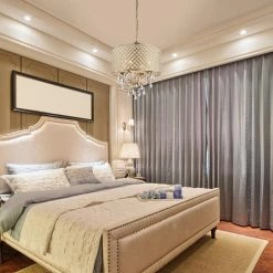 Wholesale 👏 Marya 4-Light Modern Gold Round Chandelier with Beaded Drum Shade /Hanging Clear Glass Crystals by Edvivi 🤩 -Deals Edvivi || Atlas Store gold edvivi chandeliers epg8018gd c3 1000