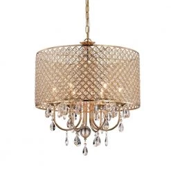 Hot Sale 😉 Marya 6-Light Modern Gold Round Chandelier with Beaded Drum Shade /Hanging Clear Glass Crystals by Edvivi 😉