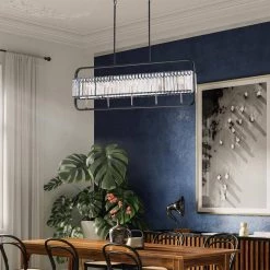 Budget ⌛ Glimmer 5-Light Glam Matte Black and Brushed Nickel Frame Linear Chandelier with Crystals by Edvivi 👍 -Deals Edvivi || Atlas Store matte black and brushed nickel edvivi chandeliers epd338bk 1f 1000