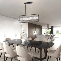 Budget ⌛ Glimmer 5-Light Glam Matte Black and Brushed Nickel Frame Linear Chandelier with Crystals by Edvivi 👍 -Deals Edvivi || Atlas Store matte black and brushed nickel edvivi chandeliers epd338bk 31 1000