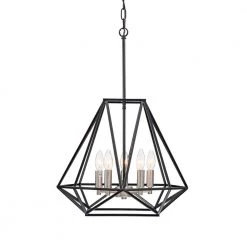 Budget ๐ฅฐ Renzo 5-Light Matte Black Modern Geometric Cage Chandelier with Brushed Nickle Candle Sleeves by Edvivi ๐ฅ