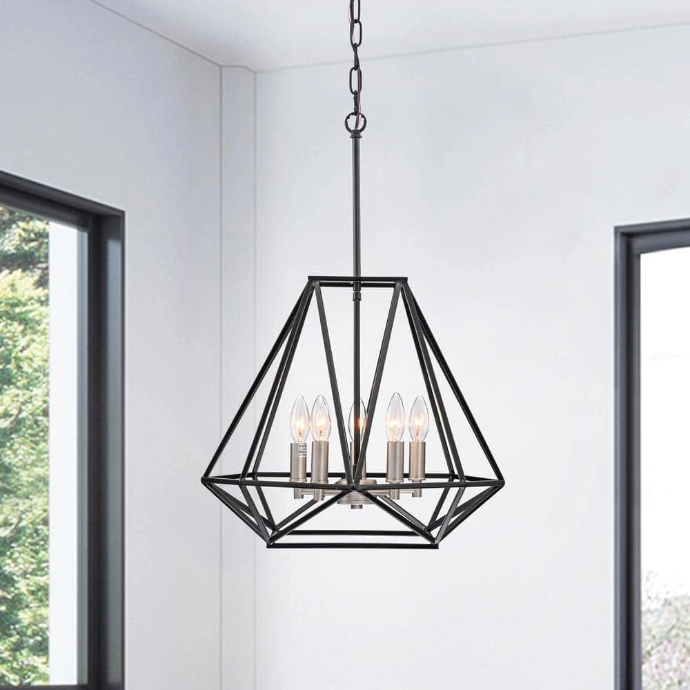 Budget ๐ฅฐ Renzo 5-Light Matte Black Modern Geometric Cage Chandelier with Brushed Nickle Candle Sleeves by Edvivi ๐ฅ 4 Budget ๐ฅฐ Renzo 5-Light Matte Black Modern Geometric Cage Chandelier with Brushed Nickle Candle Sleeves by Edvivi ๐ฅ - Image 2
