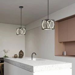 Hot Sale 😉 Alistair 24-Watt Integrated LED Matte Black and Gold Finish Modern Square Pendant Light by Edvivi 🔔 -Deals Edvivi || Atlas Store matte black and gold edvivi chandeliers epl1724bkgd 31 1000