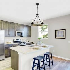 Best Sale 🛒 3-Light Matte Black and Vintage Wood Wheel Chandelier by Edvivi ✨ -Deals Edvivi || Atlas Store matte black and vintage wood edvivi chandeliers epc588wd 31 1000