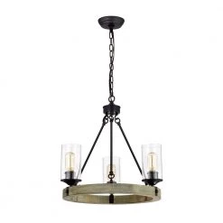 Best Sale 🛒 3-Light Matte Black and Vintage Wood Wheel Chandelier by Edvivi ✨ -Deals Edvivi || Atlas Store matte black and vintage wood edvivi chandeliers epc588wd 44 1000