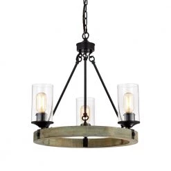 Best Sale 🛒 3-Light Matte Black and Vintage Wood Wheel Chandelier by Edvivi ✨
