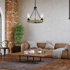 Best Sale 🛒 3-Light Matte Black and Vintage Wood Wheel Chandelier by Edvivi ✨ -Deals Edvivi || Atlas Store matte black and vintage wood edvivi chandeliers epc588wd c3 1000