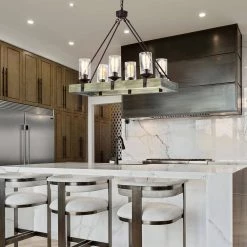 Best deal 👏 Elk 6-Light Matte Black and Vintage Wood Farmhouse Linear Chandelier with Clear Glass Shades by Edvivi 🥰 -Deals Edvivi || Atlas Store matte black and vintage wood edvivi chandeliers epd582wd 1f 1000