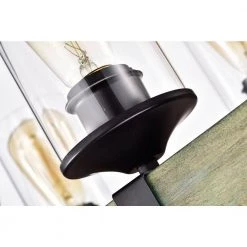 Best deal 👏 Elk 6-Light Matte Black and Vintage Wood Farmhouse Linear Chandelier with Clear Glass Shades by Edvivi 🥰 -Deals Edvivi || Atlas Store matte black and vintage wood edvivi chandeliers epd582wd 44 1000