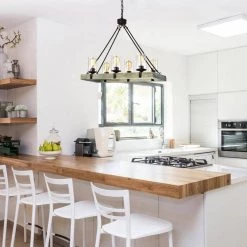 Best deal 👏 Elk 6-Light Matte Black and Vintage Wood Farmhouse Linear Chandelier with Clear Glass Shades by Edvivi 🥰 -Deals Edvivi || Atlas Store matte black and vintage wood edvivi chandeliers epd582wd 4f 1000