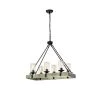 Best deal 👏 Elk 6-Light Matte Black and Vintage Wood Farmhouse Linear Chandelier with Clear Glass Shades by Edvivi 🥰 -Deals Edvivi || Atlas Store matte black and vintage wood edvivi chandeliers epd582wd 64 1000