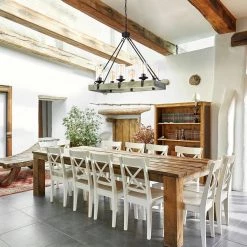 Best deal 👏 Elk 6-Light Matte Black and Vintage Wood Farmhouse Linear Chandelier with Clear Glass Shades by Edvivi 🥰 -Deals Edvivi || Atlas Store matte black and vintage wood edvivi chandeliers epd582wd c3 1000