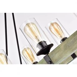 Best deal 👏 Elk 6-Light Matte Black and Vintage Wood Farmhouse Linear Chandelier with Clear Glass Shades by Edvivi 🥰 -Deals Edvivi || Atlas Store matte black and vintage wood edvivi chandeliers epd582wd fa 1000
