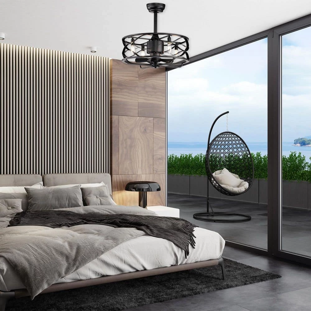 Promo ๐ฅฐ 20 in. Farmhouse Indoor Matte Black Drum Cage Reversible Ceiling Fan with Light Kit and Remote Control by Edvivi ๐ 11 Promo ๐ฅฐ 20 in. Farmhouse Indoor Matte Black Drum Cage Reversible Ceiling Fan with Light Kit and Remote Control by Edvivi ๐ - Image 9