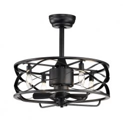 Promo 🥰 20 in. Farmhouse Indoor Matte Black Drum Cage Reversible Ceiling Fan with Light Kit and Remote Control by Edvivi 😉