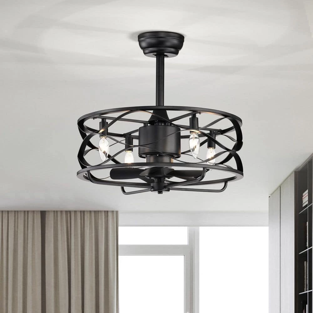 Promo ๐ฅฐ 20 in. Farmhouse Indoor Matte Black Drum Cage Reversible Ceiling Fan with Light Kit and Remote Control by Edvivi ๐ 4 Promo ๐ฅฐ 20 in. Farmhouse Indoor Matte Black Drum Cage Reversible Ceiling Fan with Light Kit and Remote Control by Edvivi ๐ - Image 2